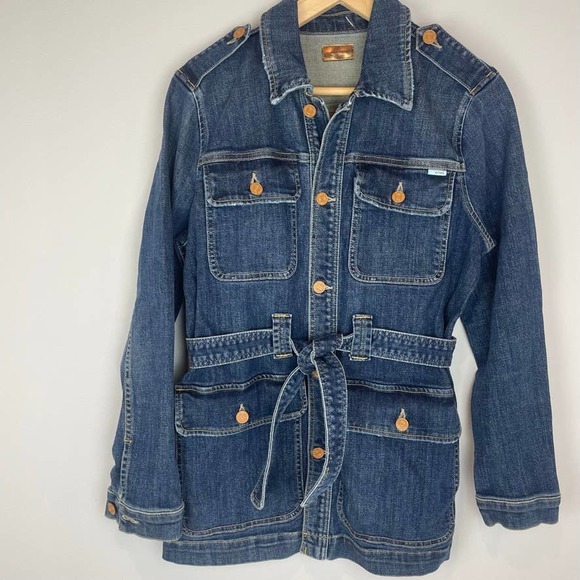 MOTHER Belted Veteran Denim Jacket in Wicked Wildflower wash XS - Picture 6 of 13